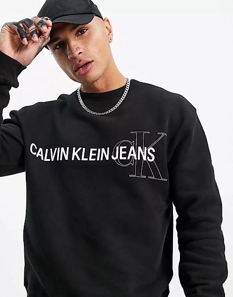 Calvin Klein Jeans – Institutional – Sweatshirt in Schwarz mit Grafiklogo günstig online kaufen