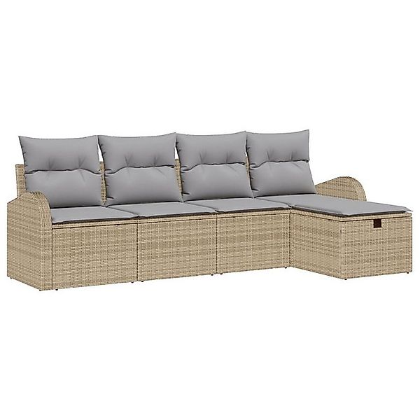 vidaXL Loungesofa 5-teiliges Garten Sofa Set mit Kissen Beige Poly Rattan, günstig online kaufen
