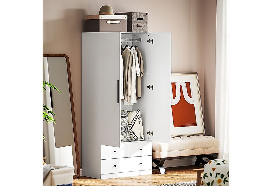 HOMCOM Kleiderschrank 2-türig mit Kleiderstange und 2 Schubladen (Garderobe günstig online kaufen