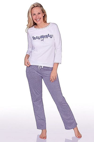 Louis & Louisa Schlafanzug Pyjama Damen - TRAUMFRAU - weiß/grau günstig online kaufen