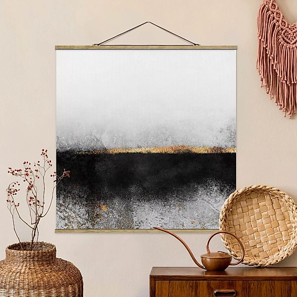 Stoffbild Abstrakt mit Posterleisten - Quadrat Abstrakter Goldener Horizont günstig online kaufen