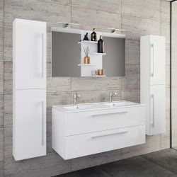 Badmöbelset weiss Hochglanzfront 150 cm hoch inklusive Becken (vierteilig) günstig online kaufen