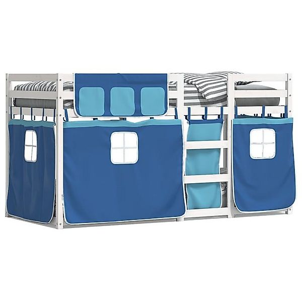 vidaXL Bettgestell Etagenbett mit Vorhängen Blau 90x200 cm Massivholz Kiefe günstig online kaufen