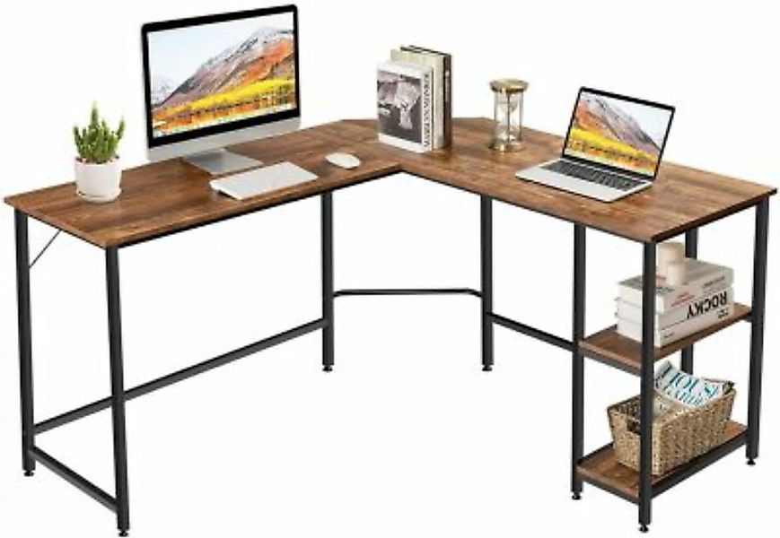 COSTWAY® Schreibtisch L-förmig braun/schwarz günstig online kaufen