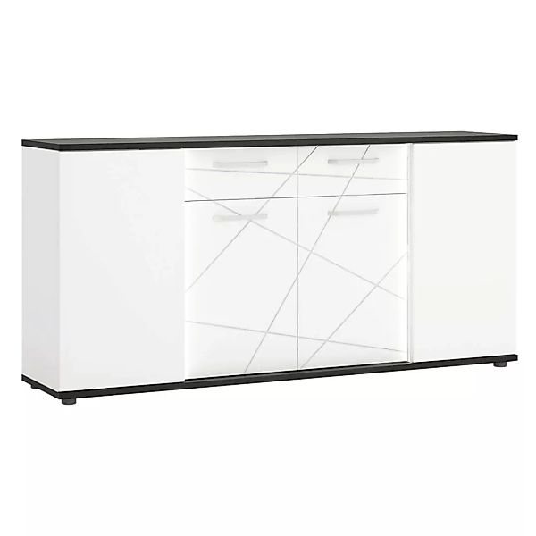 Sideboard 182cm in weiß Hochglanz mit Eiche schwarz, inkl. Beleuchtung, VIS günstig online kaufen