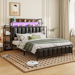 Flieks Metallbett, LED Kunstleder-Polsterbett Doppelbett 140x200cm günstig online kaufen