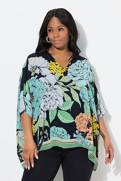 Ulla Popken Tunika Chiffon-Bluse Blüten Oversized V-Ausschnitt günstig online kaufen