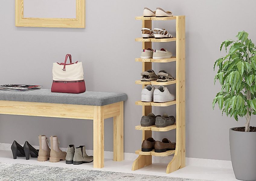 ERST-HOLZ Schuhregal Schuhregal Schuhständer Kiefer Massiv für 7 Paar Schuh günstig online kaufen