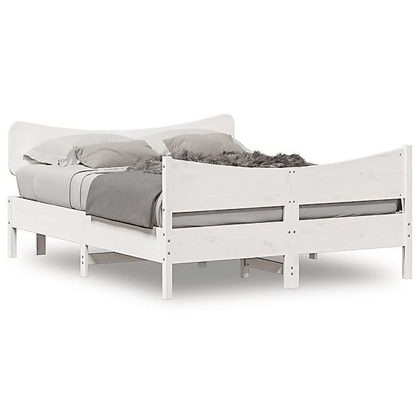 vidaXL Bettgestell Massivholzbett mit Kopfteil Weiß 140x200 cm Kiefer Bett günstig online kaufen