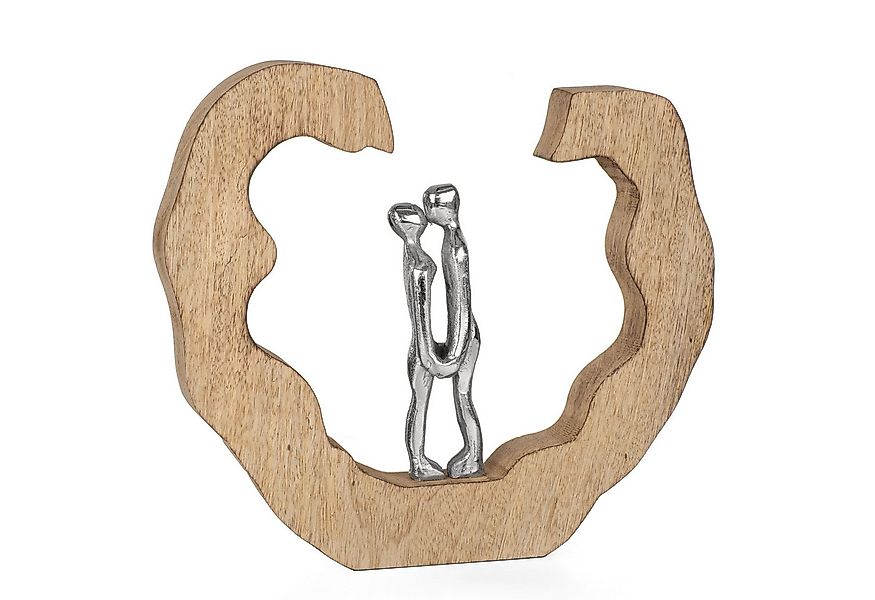 Moritz Skulptur Dekofigur Paar Umarmung Aluminium auf Mangoholz, Holz, Tisc günstig online kaufen