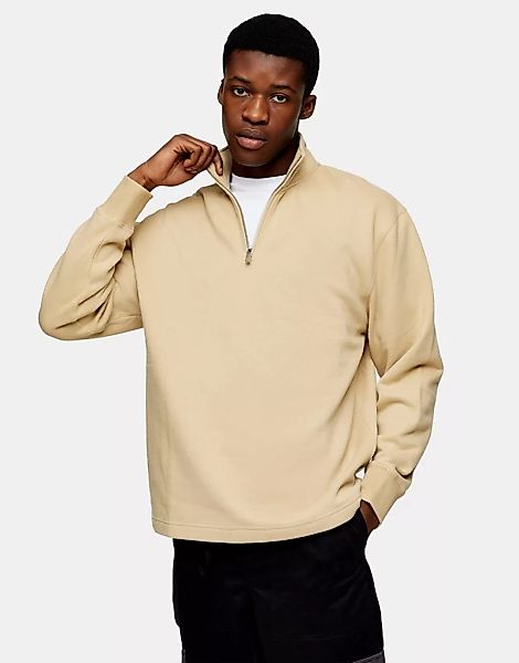 Topman – Sweatshirt in Stein mit halblangem Reißverschluss, Kombiteil-Neutr günstig online kaufen