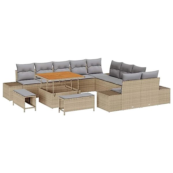 vidaXL Garten-Sofa-Set mit Kissen 13-Tlg Beige Poly Rattan 3362837 günstig online kaufen