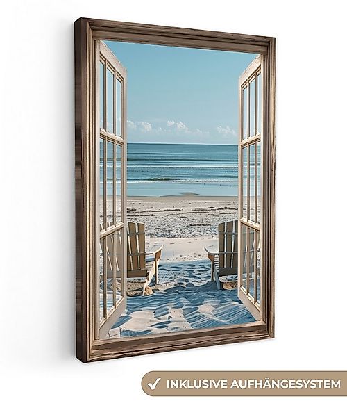OneMillionCanvasses® Leinwandbild Fensterblick - Fenster - Strandkörbe - Dü günstig online kaufen