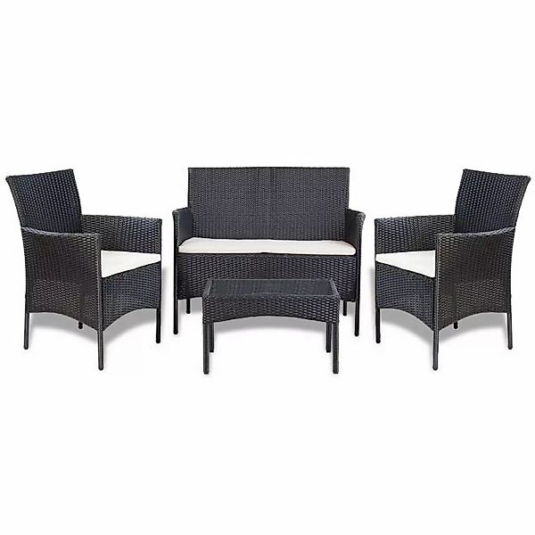 4-tlg. Garten-lounge-set Mit Auflagen Poly Rattan Schwarz günstig online kaufen