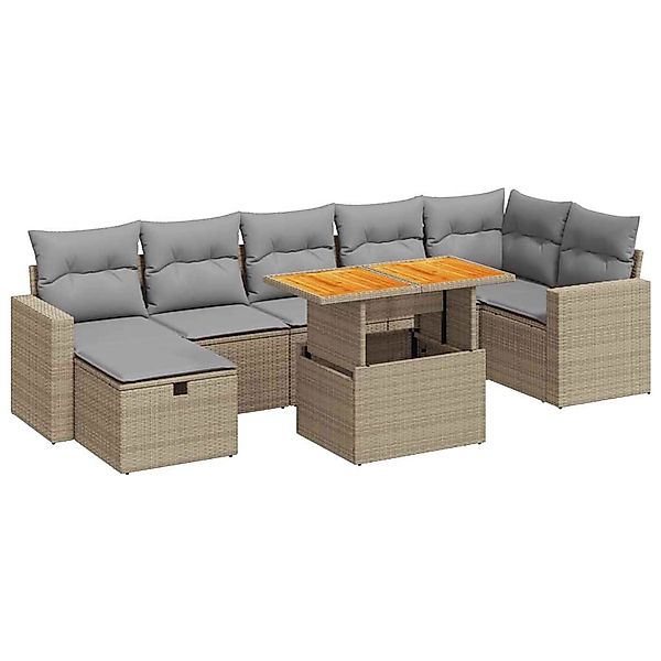 vidaXL 5-Tlg Garten-Sofagarnitur mit Kissen Beige Poly Rattan Akazie 332801 günstig online kaufen