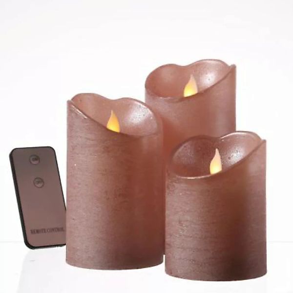 MARELIDA LED Kerzenset mit Fernbedienung Echtwachs 3 Größen 3er Set rosa günstig online kaufen