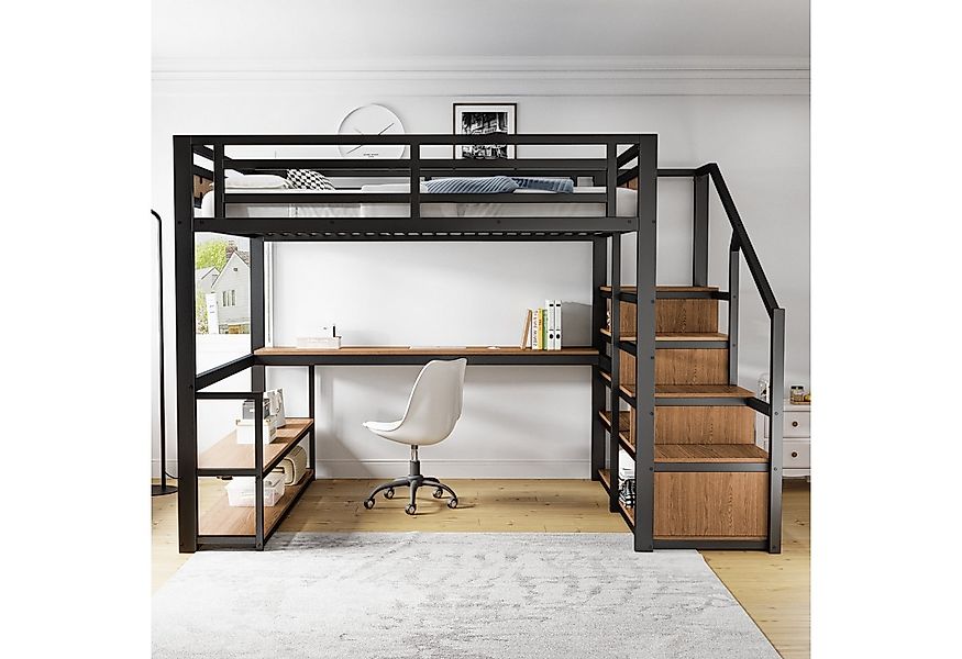 Odikalo Hochbett Metallbett 90x200 140x200 mit Stauraum,LED (Hochbett, 90 x günstig online kaufen