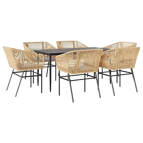 vidaXL 7-Tlg Garten-Essgruppe mit Kissen Braun Poly Rattan Glas 3334524 günstig online kaufen