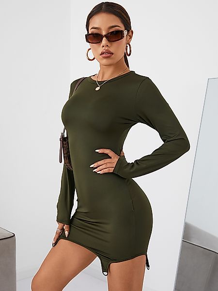YOINS BASICS Sexy Asymmetrischer Saum mit Rundhalsausschnitt Mini Kleid günstig online kaufen