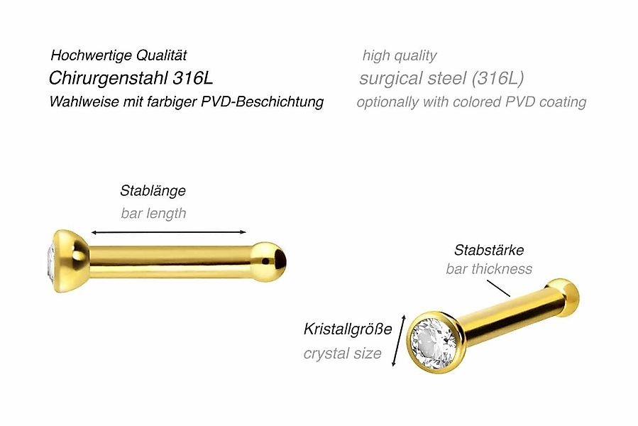 PIERCINGLINE Nasenpiercing Chirurgenstahl Nasenstecker Pin KRISTALL günstig online kaufen