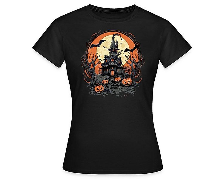 Spreadshirt T-Shirt Halloween Spukhaus Mit Kürbissen Und Vollmond Frauen T- günstig online kaufen