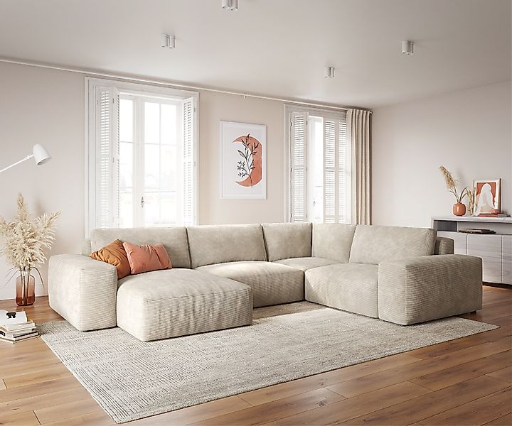Wohnlandschaft Lanzo XL 360x260 cm Mikrofaser Grau Recamiere variabel günstig online kaufen
