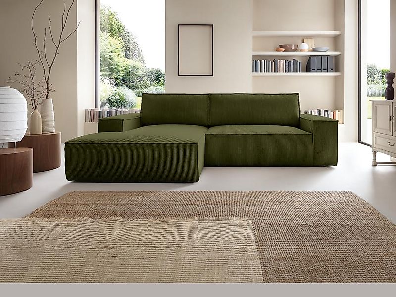 Ecksofa mit Schlaffunktion - Ecke links - Cord - Khaki - AMELIA günstig online kaufen