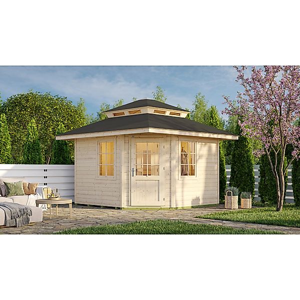 Weka Saunahaus Kurikka Außenmaß 380 cm x 380 cm Sparset 7,5 kW OS Natur günstig online kaufen