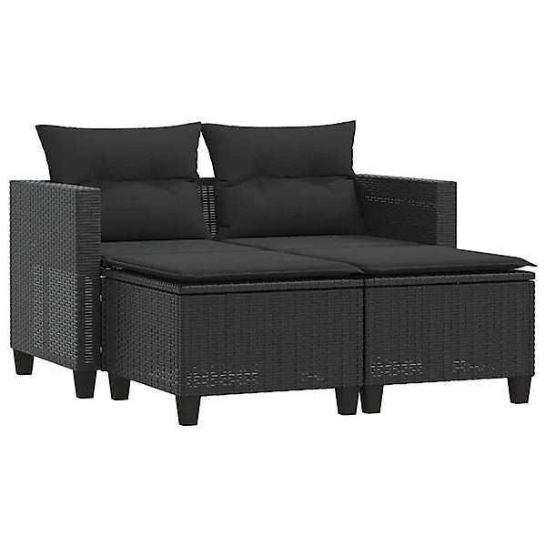 vidaXL Gartensofa 2-Sitzer mit Hockern Schwarz Poly Rattan 365791 günstig online kaufen