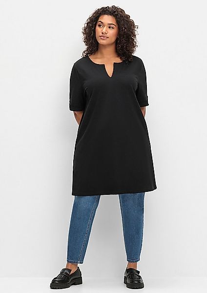 Sheego T-Shirt Longshirt Kurzarm mit geschlitztem Ausschnitt günstig online kaufen