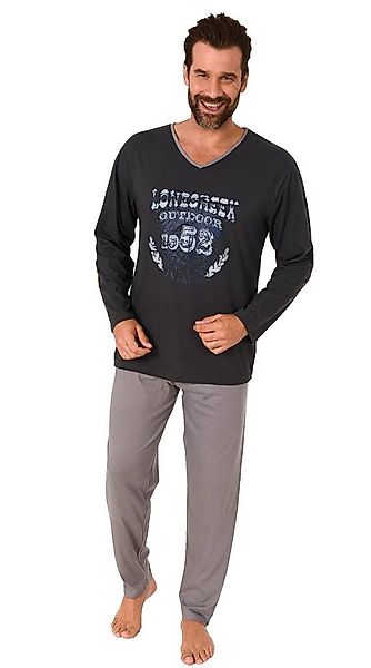 RELAX by Normann Pyjama Herren Pyjama langarm Schlafanzug mit Frontprint - günstig online kaufen