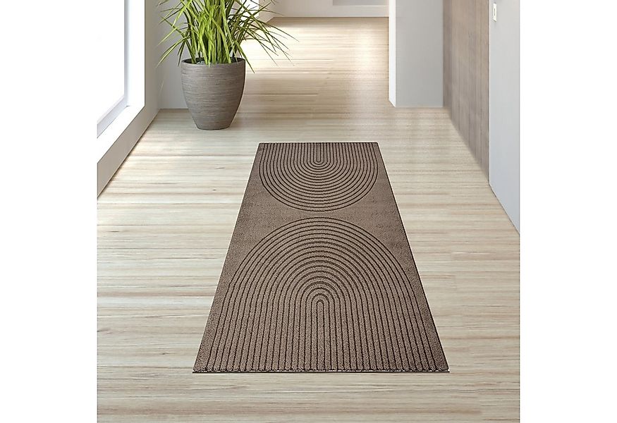 TeppichHome24 Teppich Teppich Braun mit 3D-Kreismuster pflegeleicht und rob günstig online kaufen