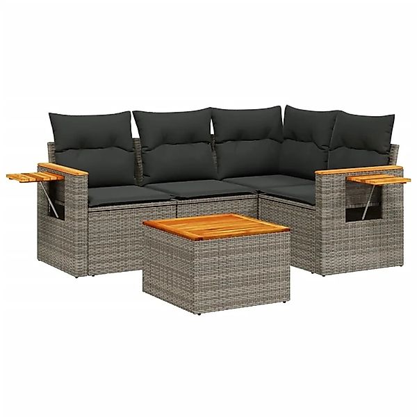 vidaXL 5-Tlg Garten-Sofagarnitur mit Kissen Grau Poly Rattan 3259183 günstig online kaufen