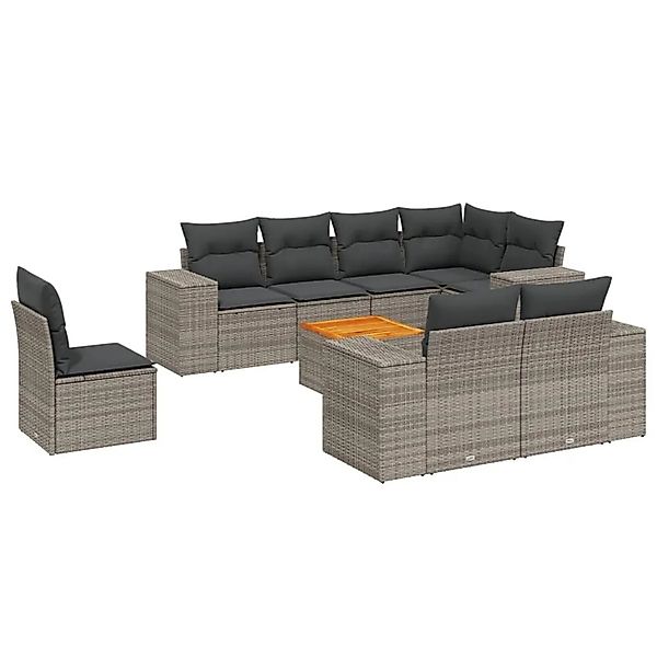 vidaXL 9-Tlg Garten-Sofagarnitur mit Kissen Grau Poly Rattan 3257873 günstig online kaufen