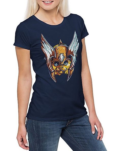 Urban Backwoods Print-Shirt Viking Cat Face Damen T-Shirt Wikinger Katze Fe günstig online kaufen