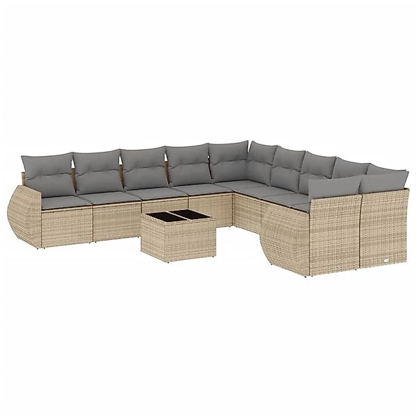 vidaXL 11-Tlg Garten-Sofagarnitur mit Kissen Beige Poly Rattan 3254256 günstig online kaufen