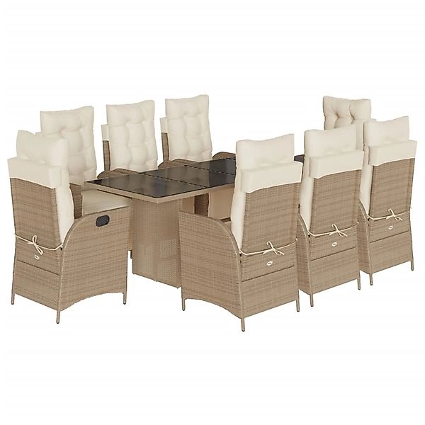vidaXL 9-Tlg Garten-Essgruppe mit Kissen Beige Poly Rattan 3213359 günstig online kaufen