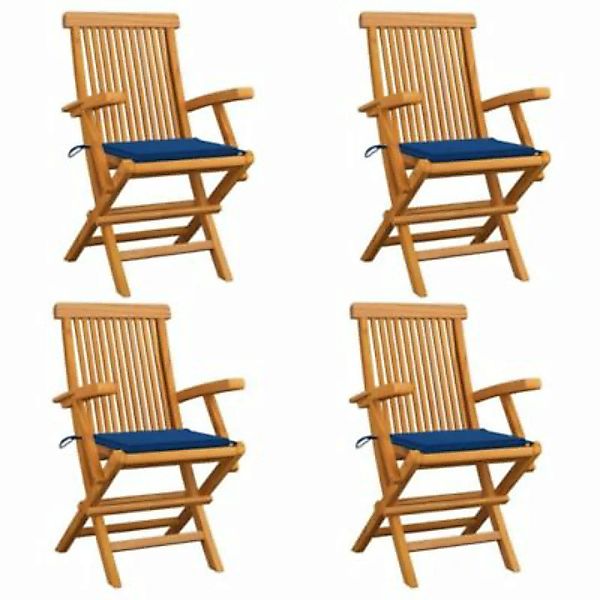 vidaXL Gartenstühle mit Königsblauen Kissen 4 Stk. Massivholz Teak Gartenst günstig online kaufen