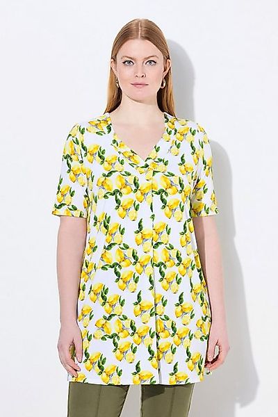 Ulla Popken Longshirt Slinky-Shirt Zitronen A-Linie V-Ausschnitt Halbarm günstig online kaufen