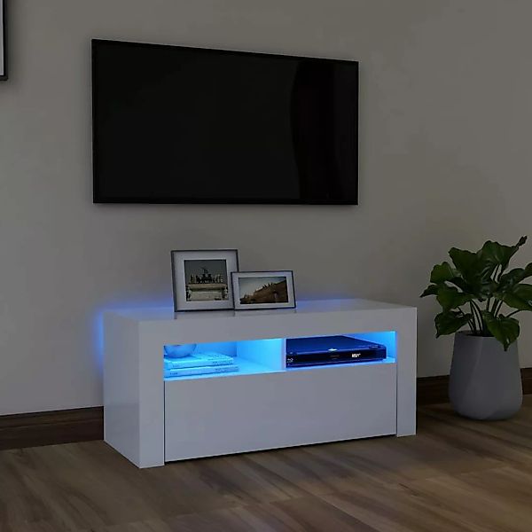 vidaXL TV-Schrank TV-Schrank mit LED Leuchten Weiß 90x35x40 cm Lowboard günstig online kaufen