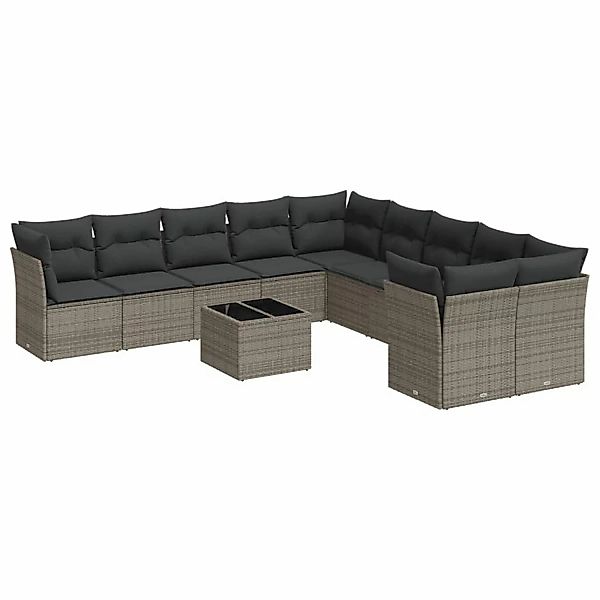 vidaXL 11-tlg Garten-Sofagarnitur mit Kissen Grau Poly Rattan Modell 23 günstig online kaufen