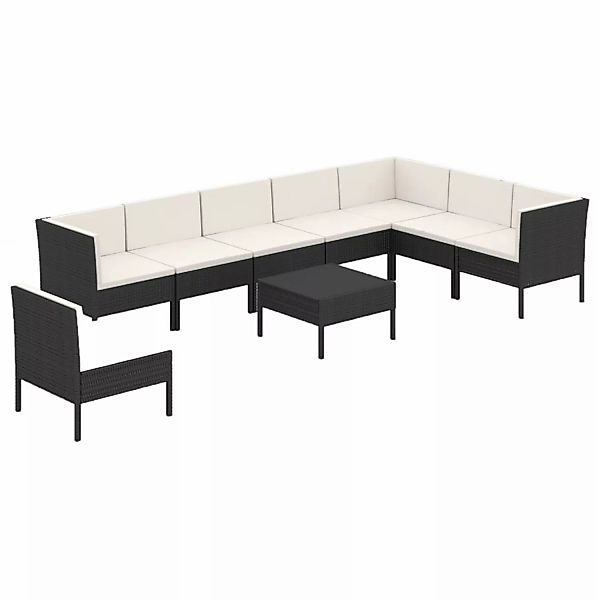 9-tlg. Garten-lounge-set Mit Auflagen Poly Rattan Schwarz günstig online kaufen