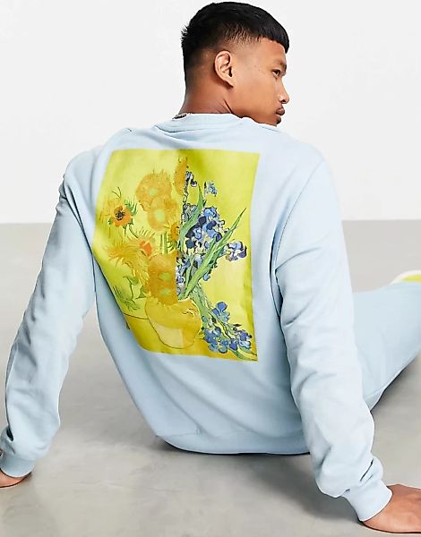 ASOS DESIGN – Sweatshirt in Blau mit Van Gogh-Grafikprint, Kombiteil günstig online kaufen