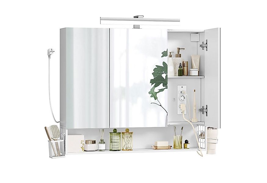 VASAGLE Spiegelschrank Badezimmerschrank Breite 70-90cm, 90° drehbar LED, m günstig online kaufen