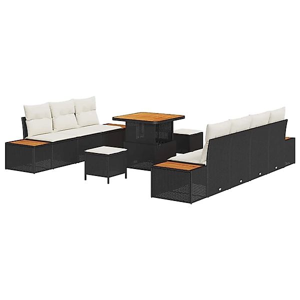 vidaXL Garten-Sofa-Set mit Kissen 10-Tlg Schwarz Poly Rattan 3362875 günstig online kaufen