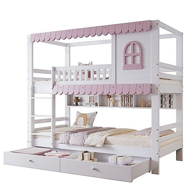 Rutaqian Etagenbett Kinderbett mit Offene Regal,Dreistufige Leiter,2 Schubl günstig online kaufen