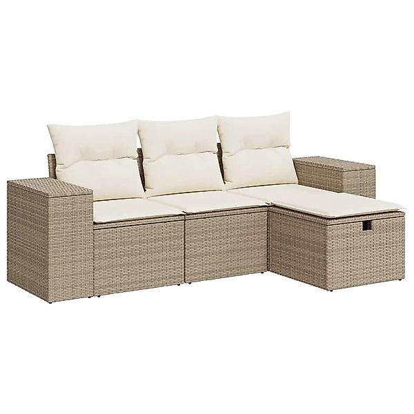 vidaXL 4-Tlg Garten-Sofagarnitur mit Kissen Beige Poly Rattan 3325654 günstig online kaufen