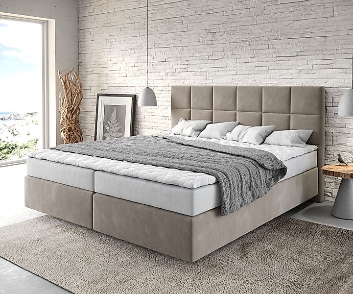 DELIFE Boxspringbett Dream-Fine, Mikrofaser Beige 180x200 cm mit Matratze u günstig online kaufen