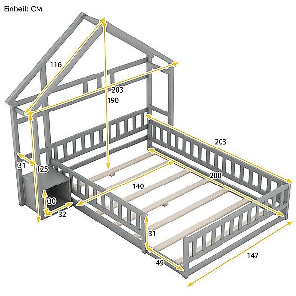 TavilaEcon Hausbett Kinderbett Doppelbett Holzbett Flachbett mit Geländer u günstig online kaufen