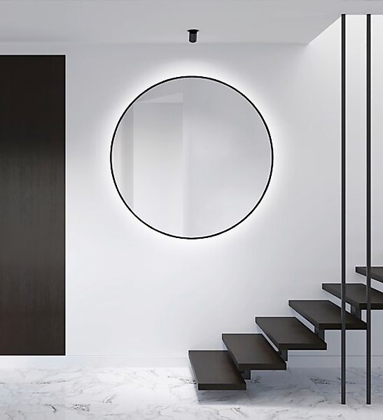 Talos LED-Lichtspiegel rund, mit indirekter LED Beleuchtung in schwarz matt günstig online kaufen